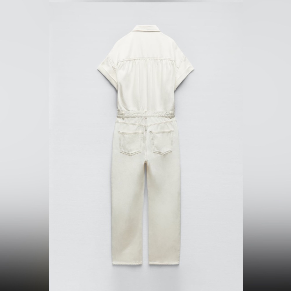LONG DENIM JUMPSUIT - OYSTER WHITE - Picture 8 of 10
